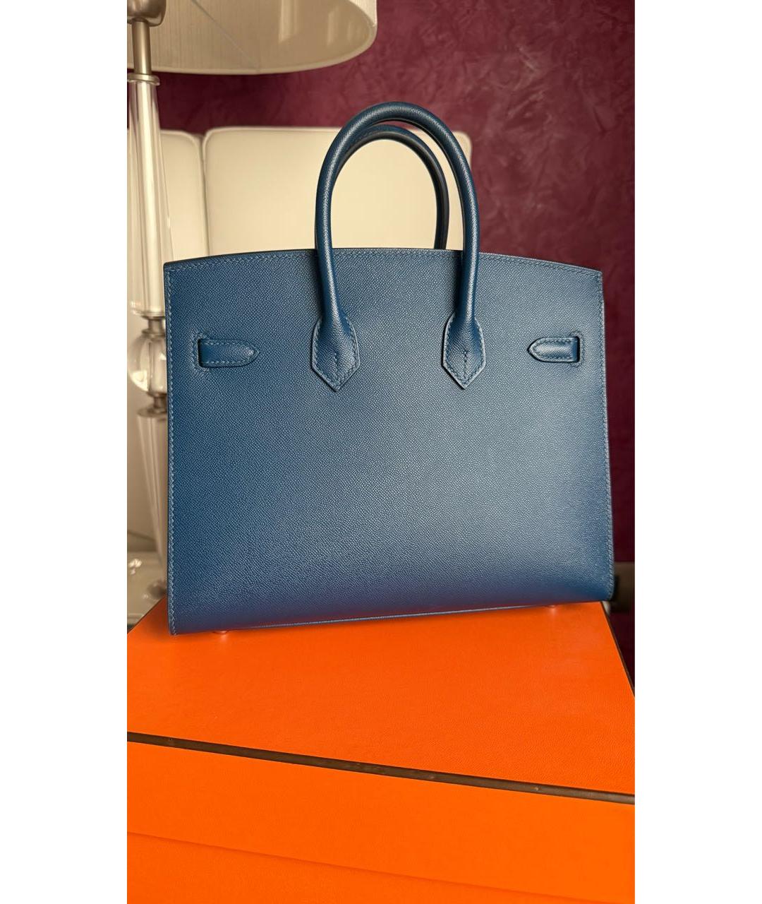 HERMES Темно-синяя кожаная сумка с короткими ручками, фото 3