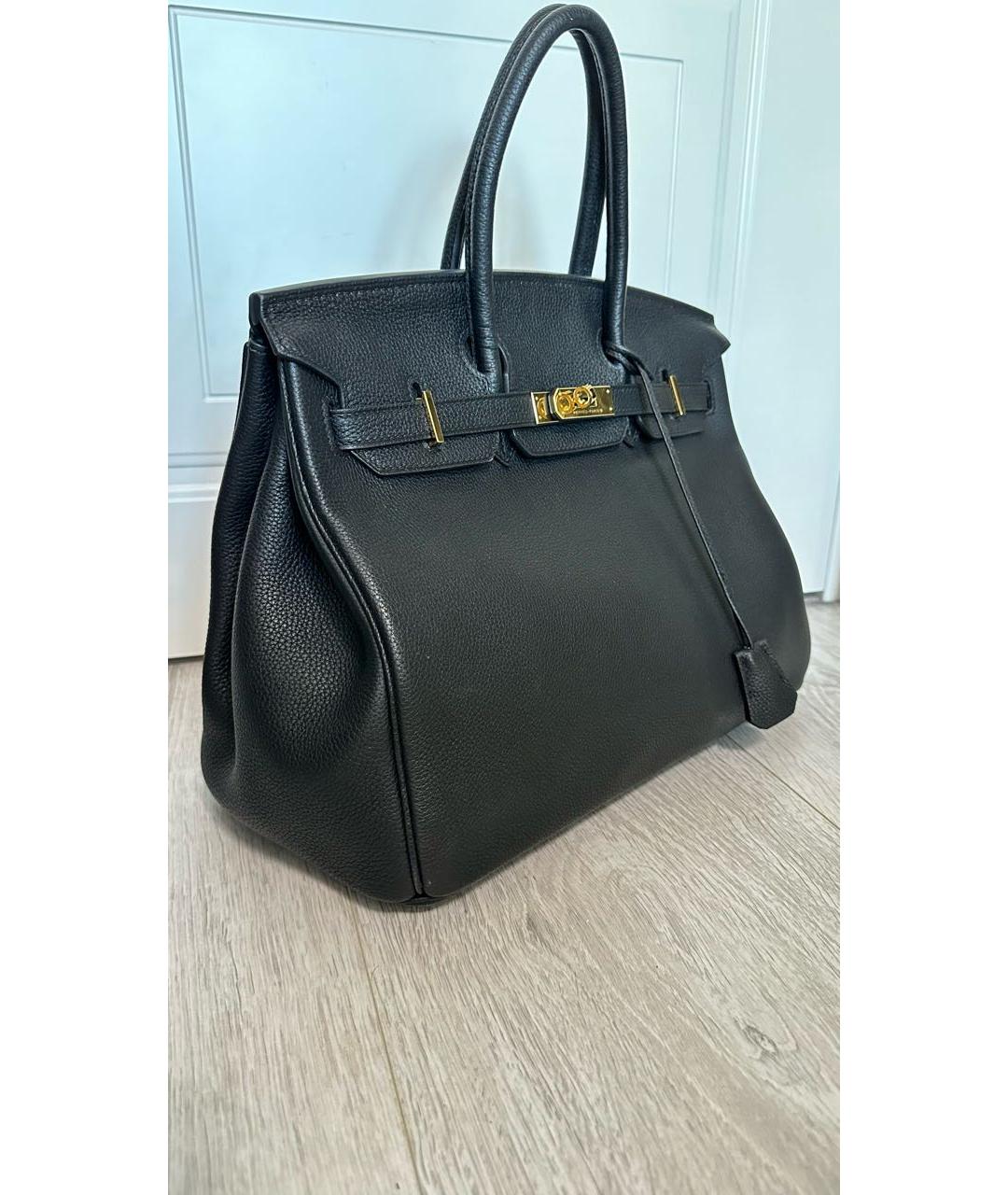 HERMES Черная кожаная сумка тоут, фото 3