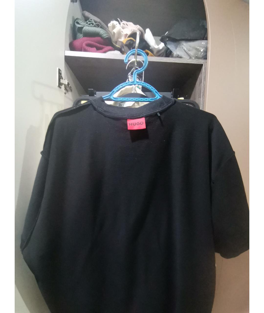 HUGO Черная хлопковая футболка, фото 3