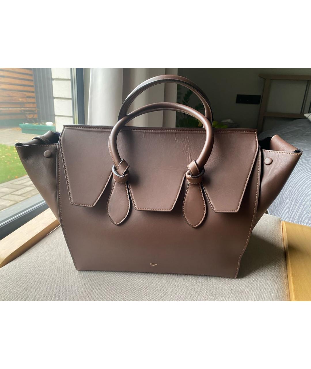 CELINE Коричневая кожаная сумка тоут, фото 9