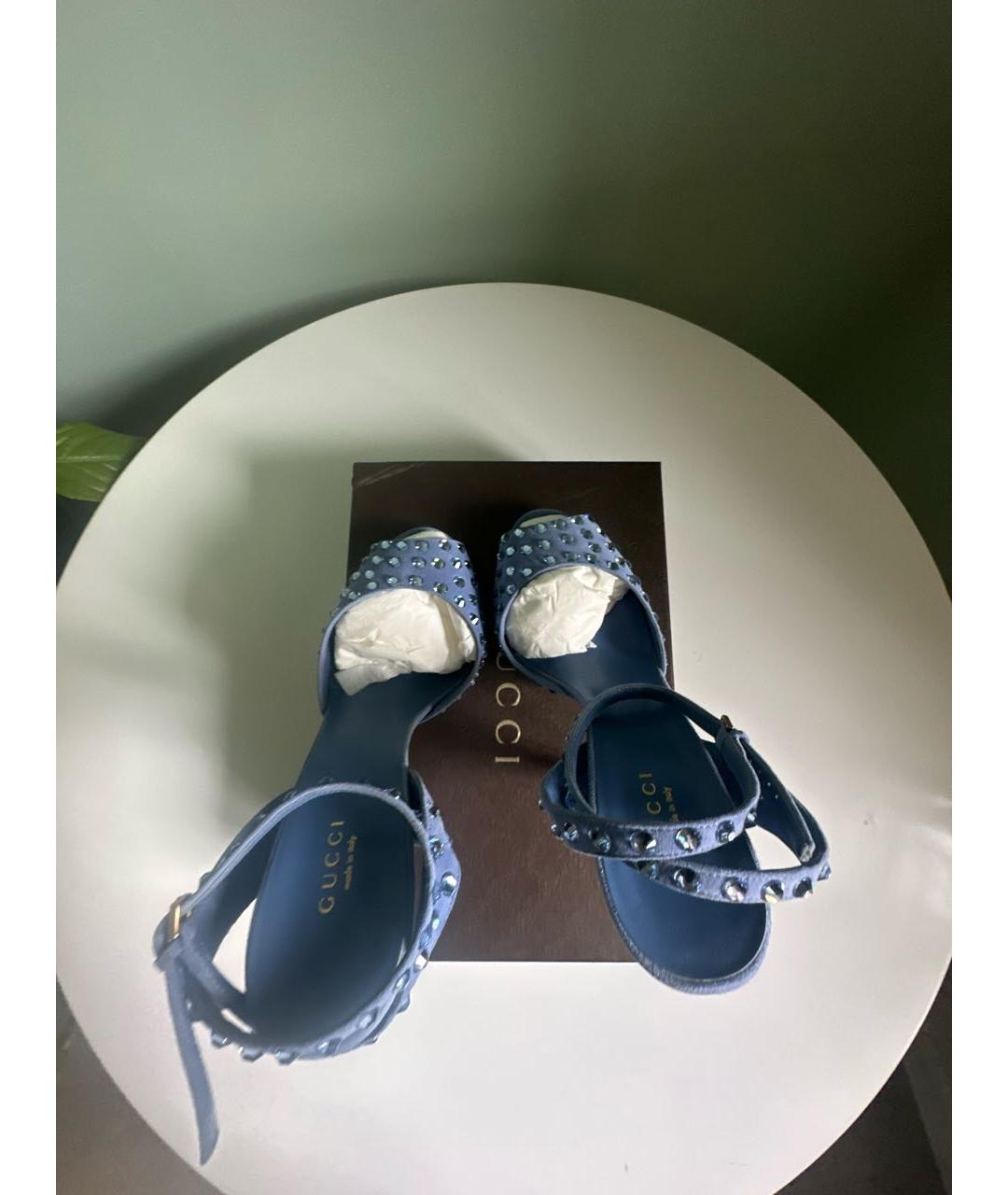 GUCCI Синие замшевые босоножки, фото 3