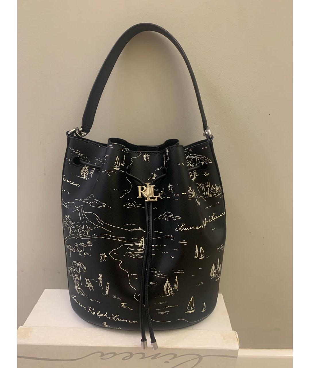 RALPH LAUREN Черная кожаная сумка с короткими ручками, фото 2