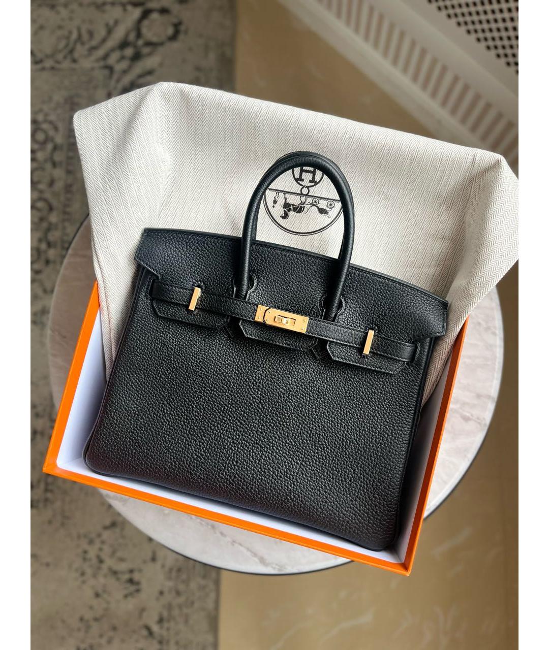 HERMES Черная кожаная сумка с короткими ручками, фото 4