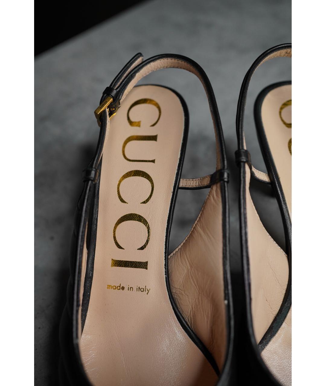 GUCCI Черные кожаные лодочки на низком каблуке, фото 4