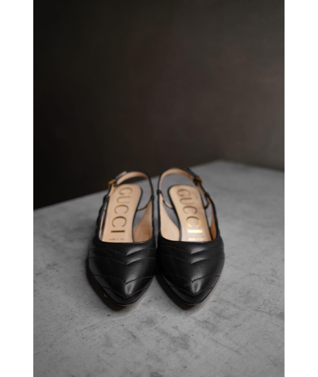 GUCCI Черные кожаные лодочки на низком каблуке, фото 5