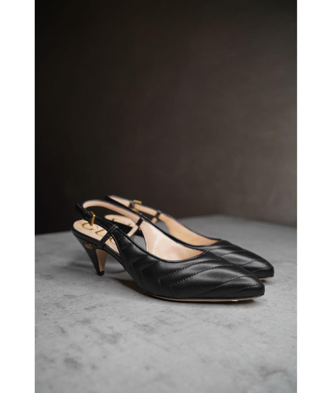 GUCCI Черные кожаные лодочки на низком каблуке, фото 8