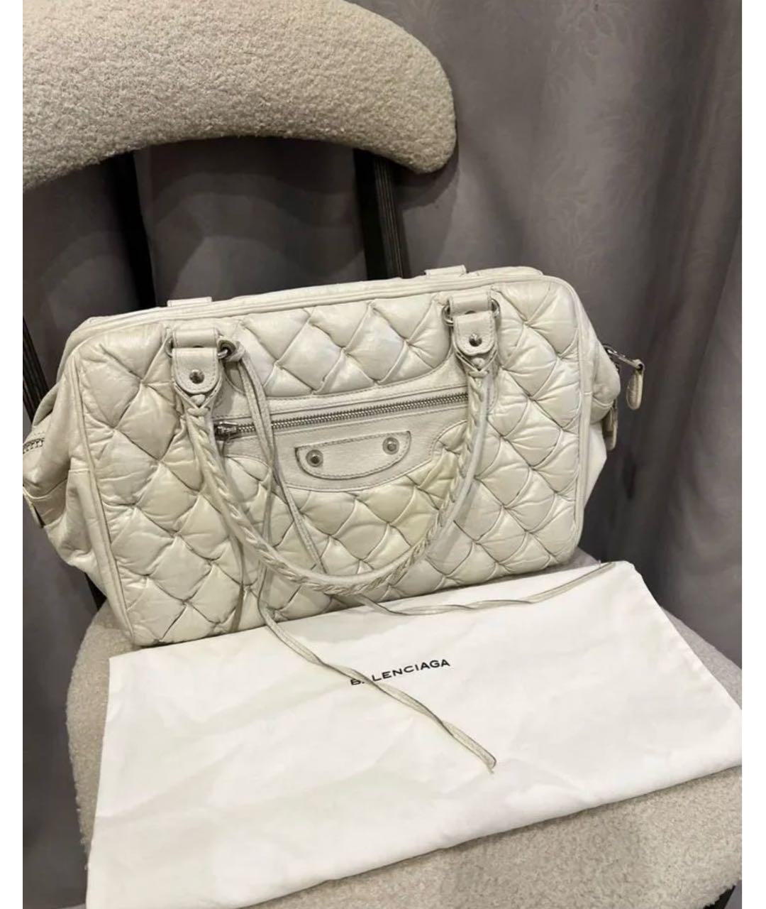 BALENCIAGA Белая кожаная сумка с короткими ручками, фото 8