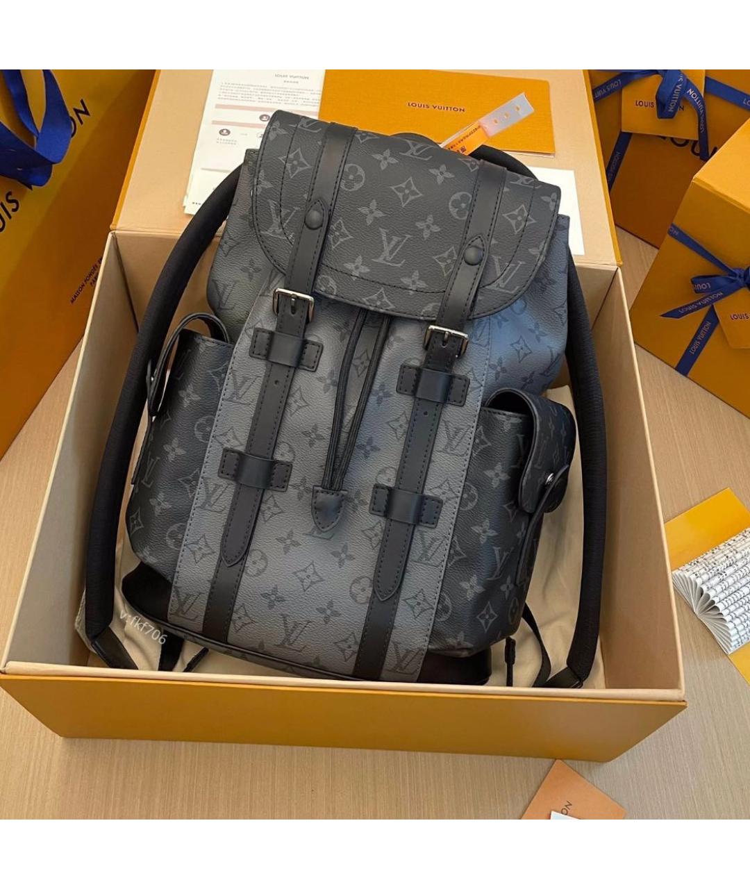 LOUIS VUITTON Антрацитовый кожаный рюкзак, фото 5
