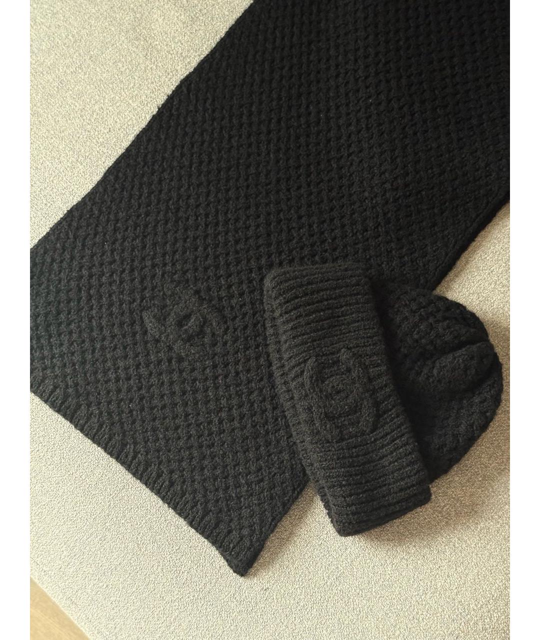 CHANEL Черный кашемировый шарф, фото 4