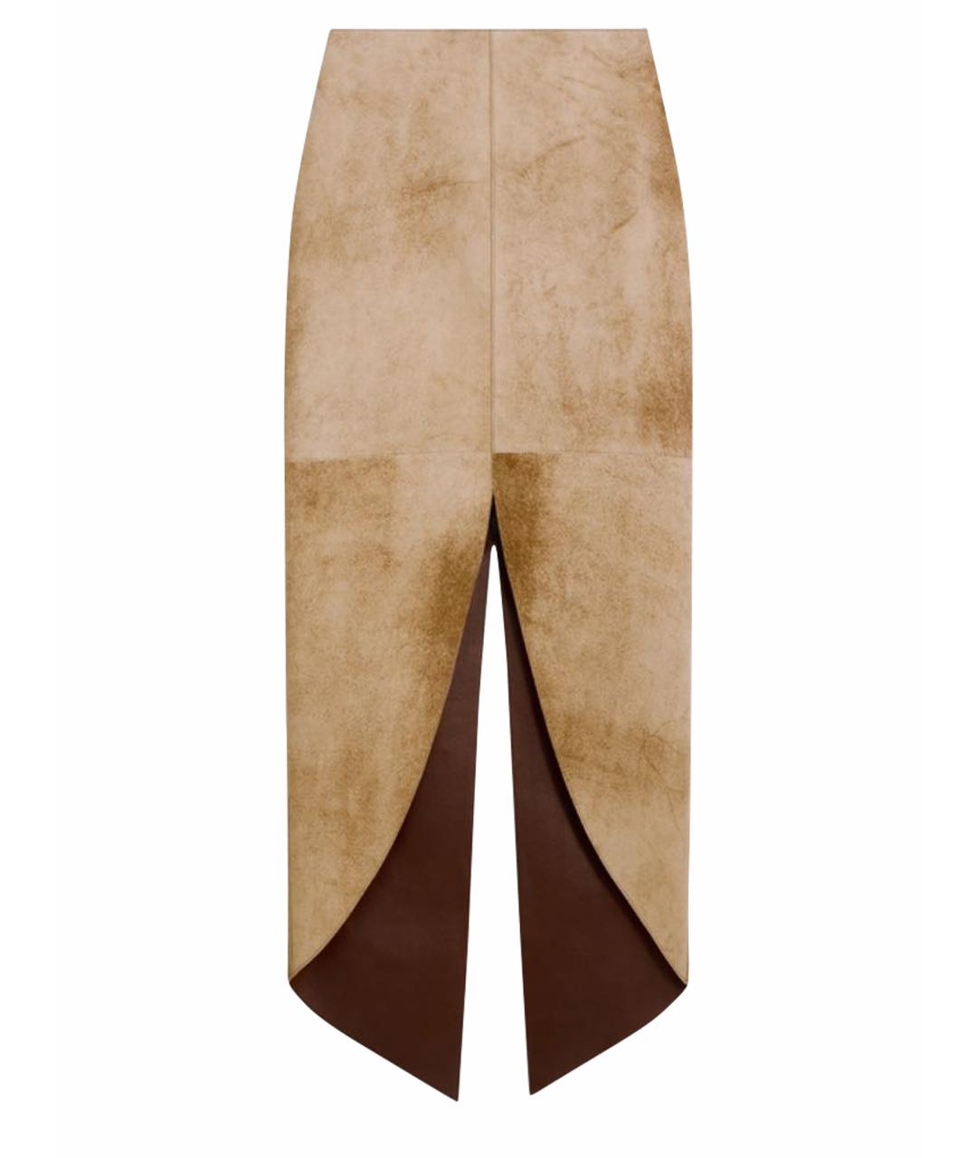 SCHIAPARELLI Бежевая кожаная юбка миди, фото 1