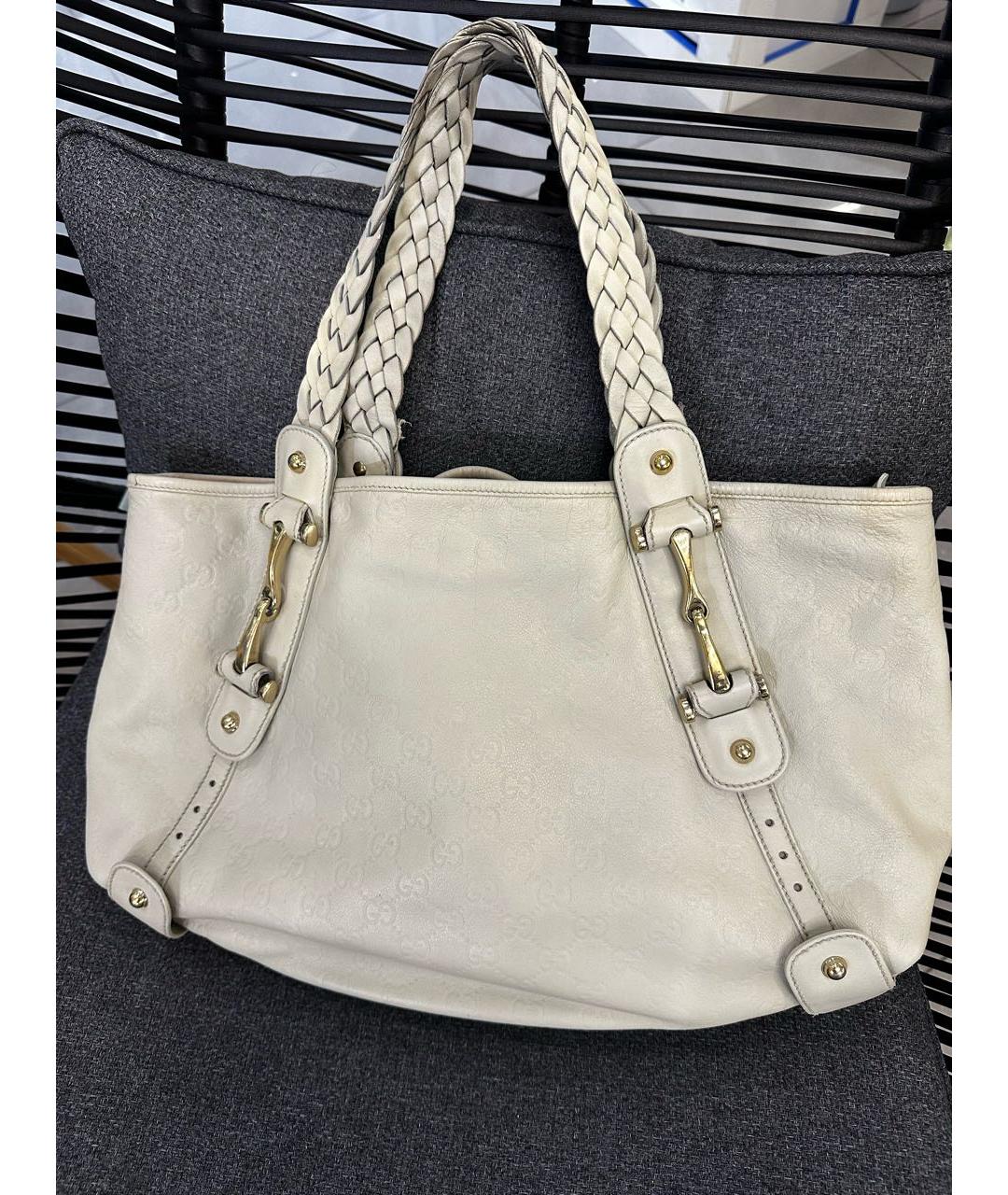 GUCCI Белая кожаная сумка тоут, фото 5