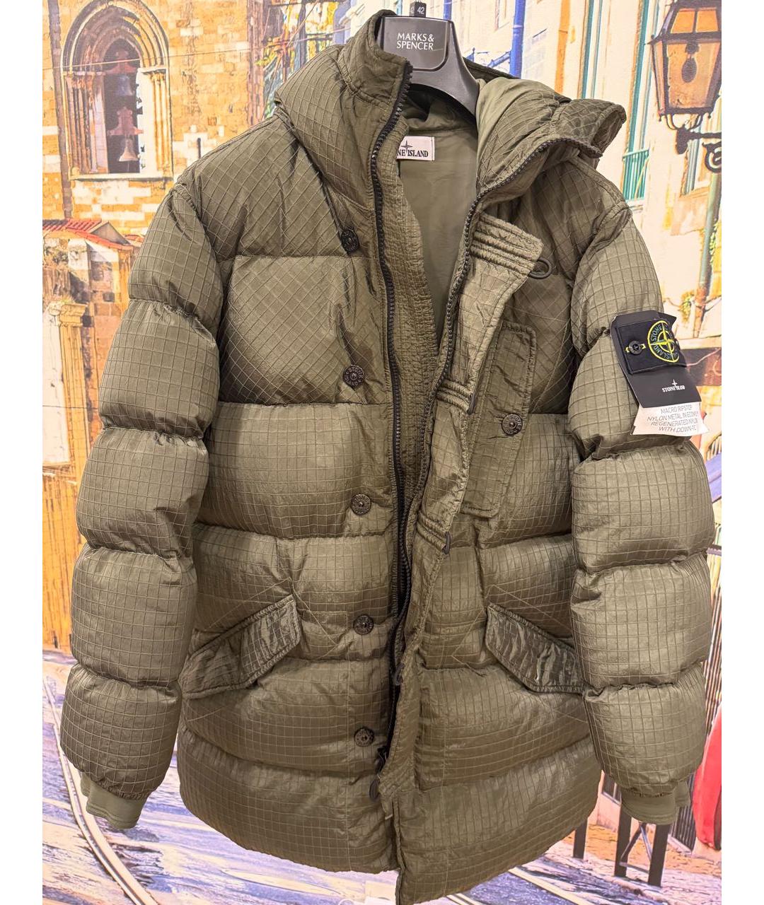 STONE ISLAND Зеленый полиамидовый пуховик, фото 5