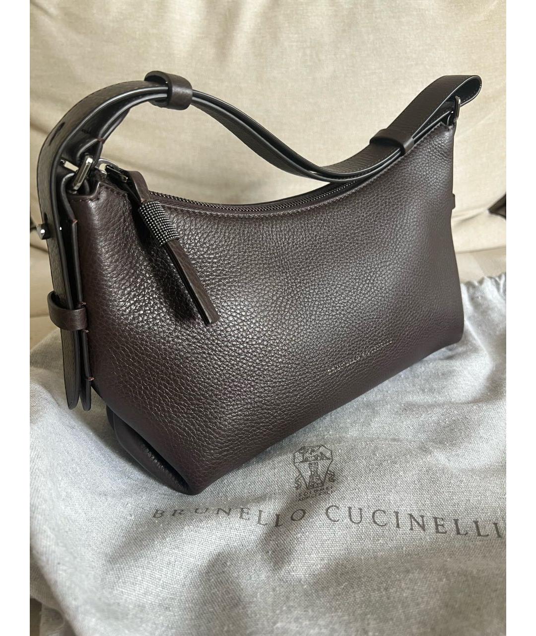 BRUNELLO CUCINELLI Коричневая кожаная сумка с короткими ручками, фото 2