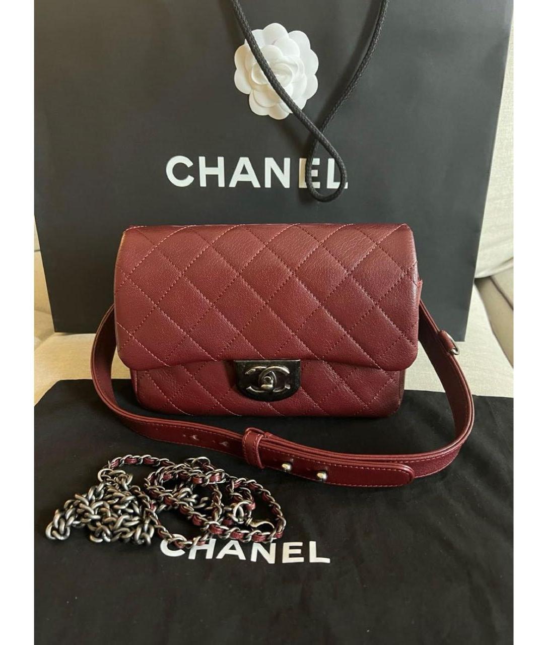 CHANEL Бордовая кожаная сумка через плечо, фото 4