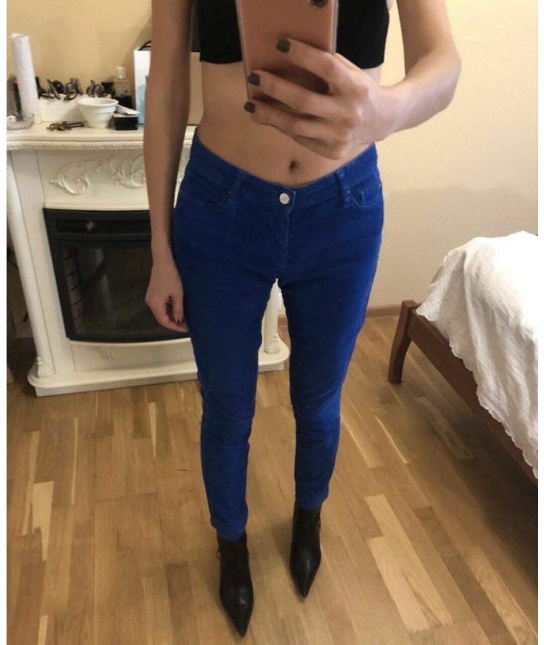 IRO Синие хлопко-эластановые брюки узкие, фото 7