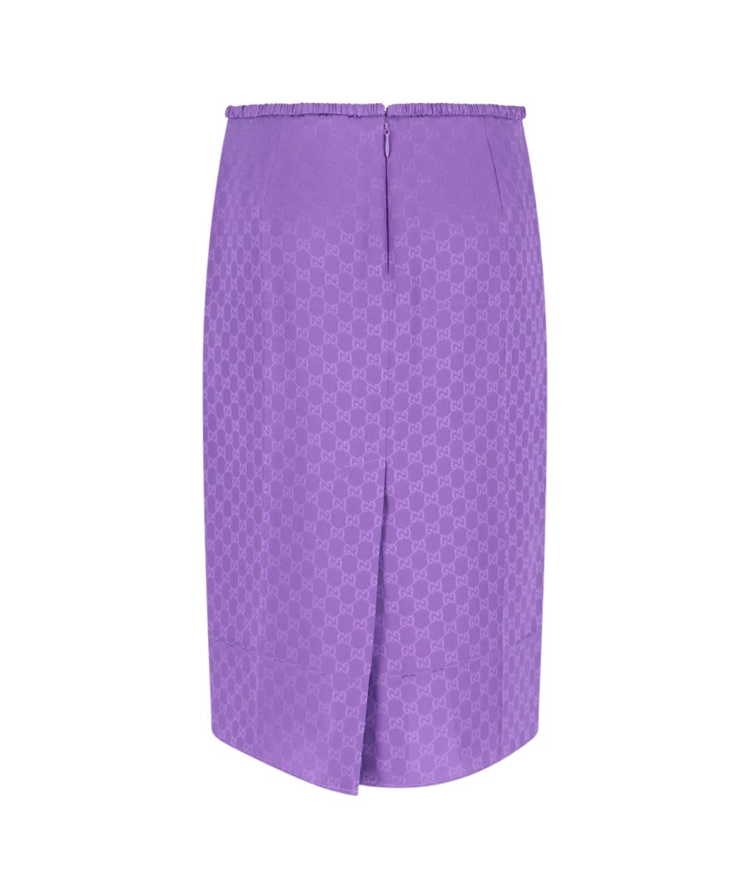 GUCCI Фиолетовая шелковая юбка миди, фото 2