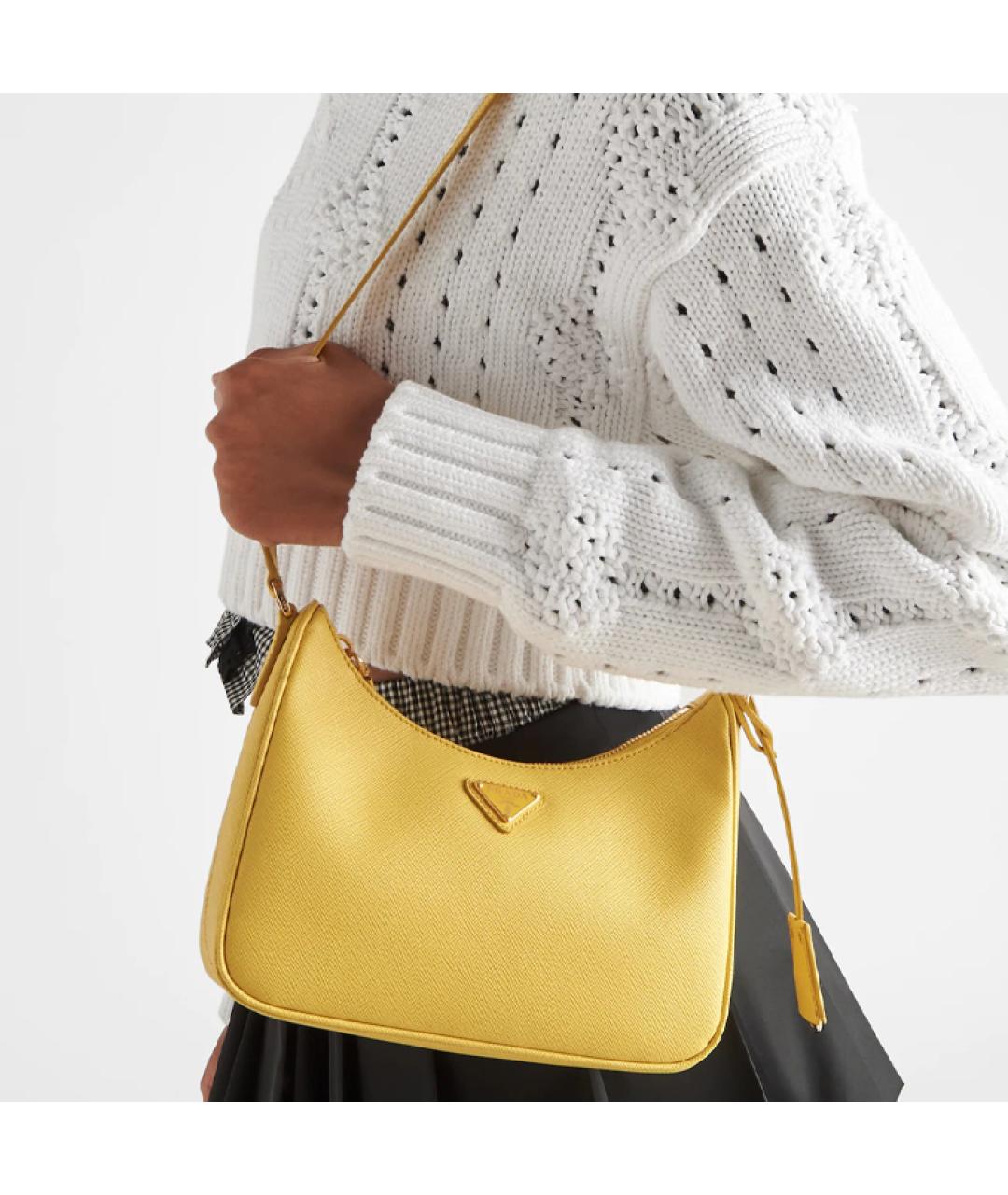 PRADA Желтая кожаная сумка через плечо, фото 5