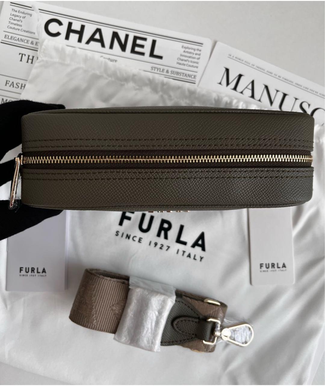 FURLA Хаки кожаная сумка через плечо, фото 3