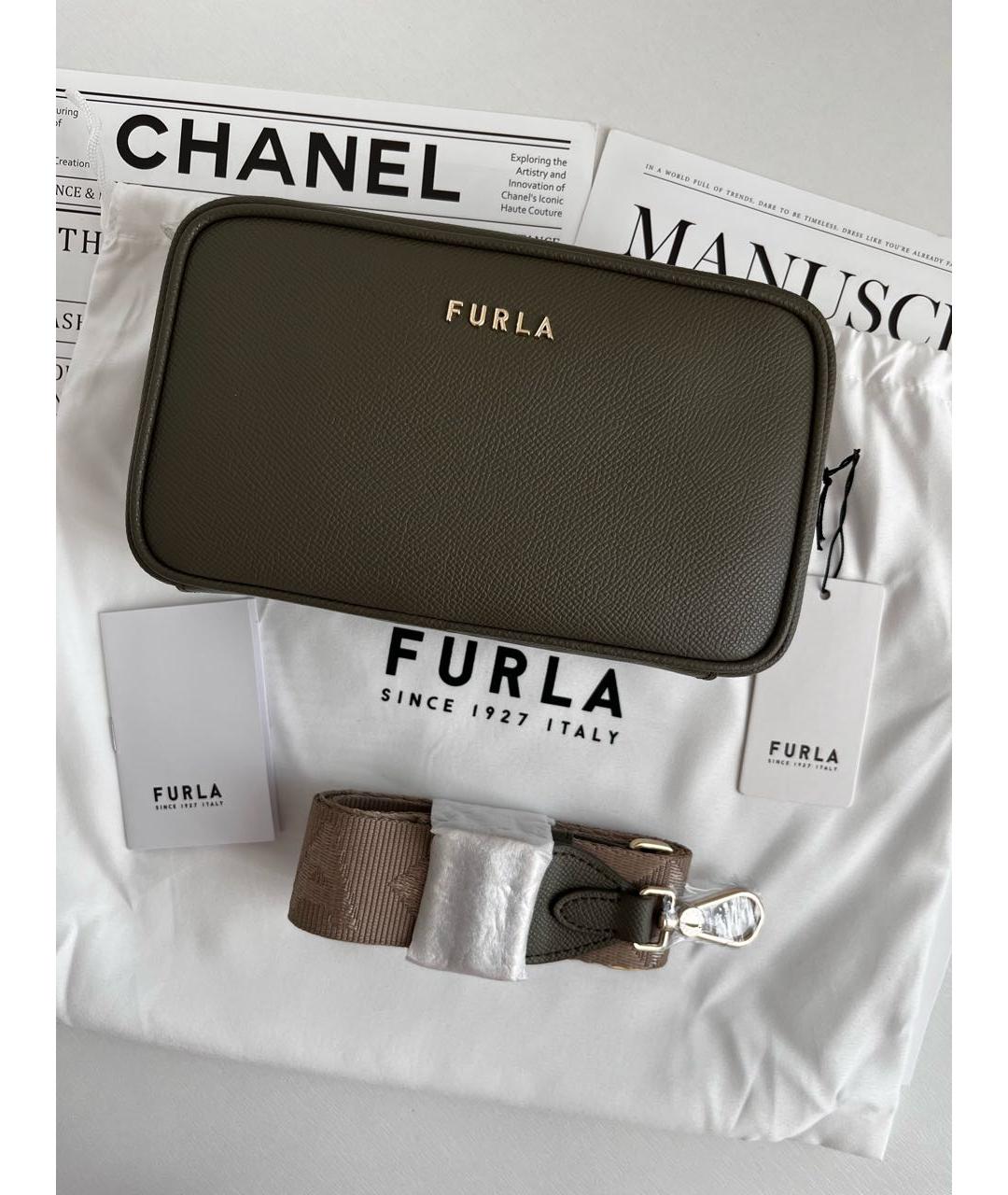 FURLA Хаки кожаная сумка через плечо, фото 8