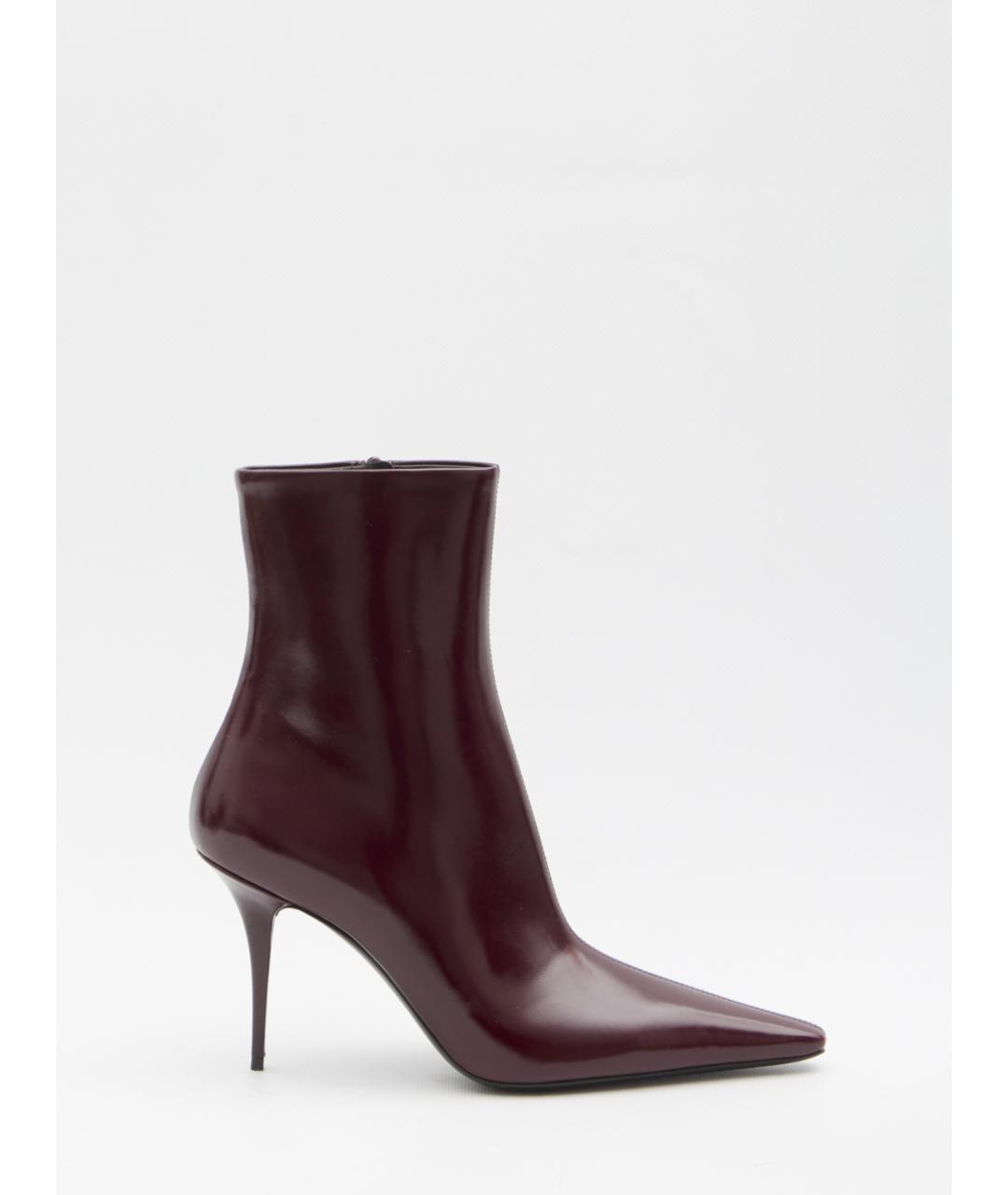 SAINT LAURENT Бордовые кожаные ботильоны, фото 6