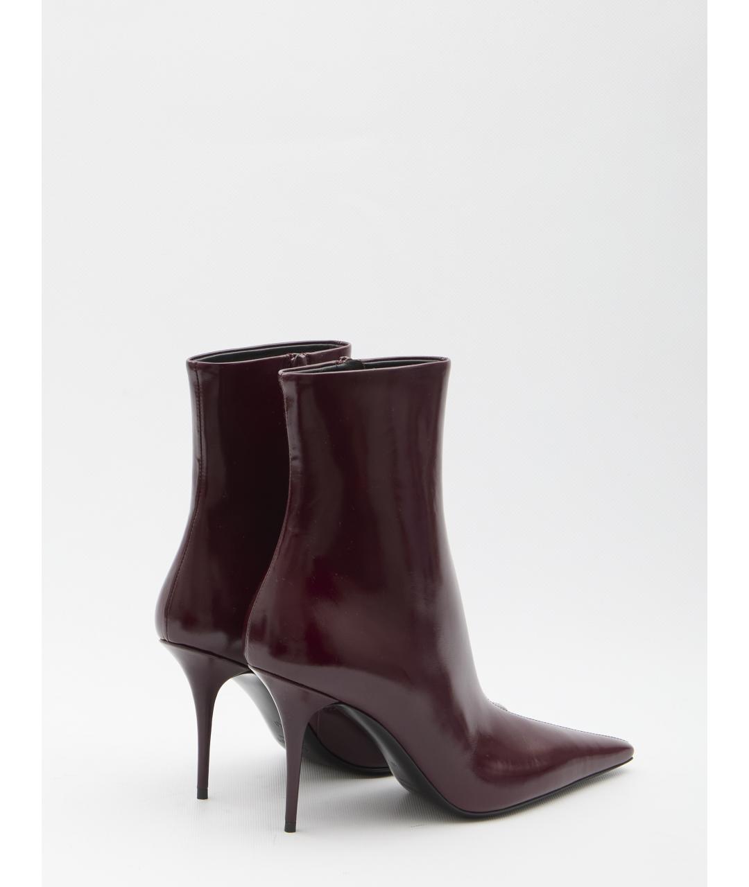 SAINT LAURENT Бордовые кожаные ботильоны, фото 3