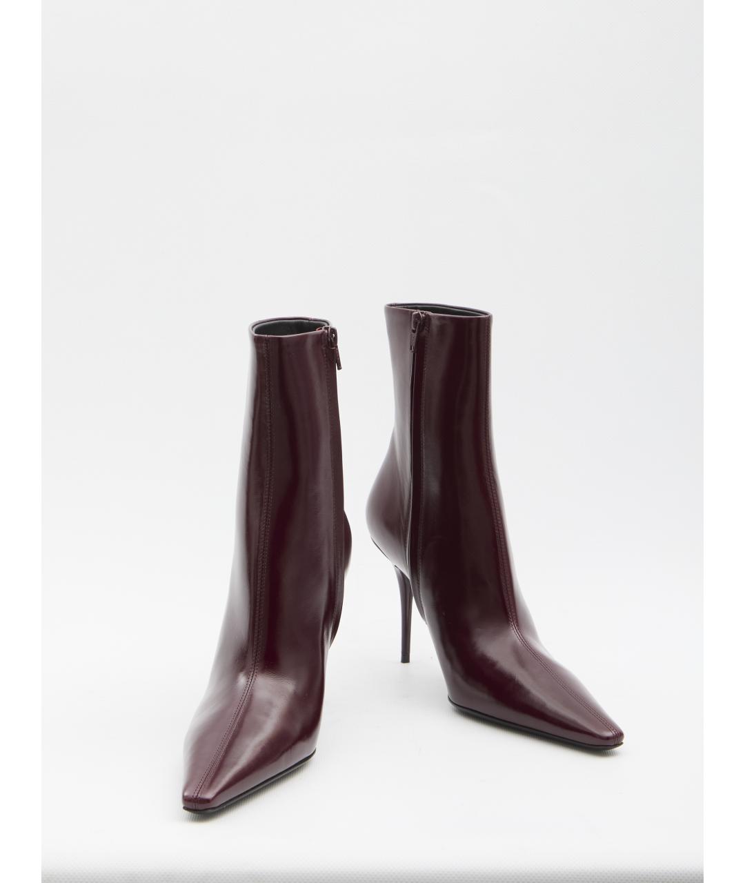 SAINT LAURENT Бордовые кожаные ботильоны, фото 5