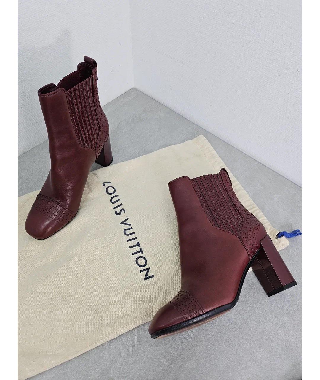 LOUIS VUITTON Бордовые кожаные ботильоны, фото 8