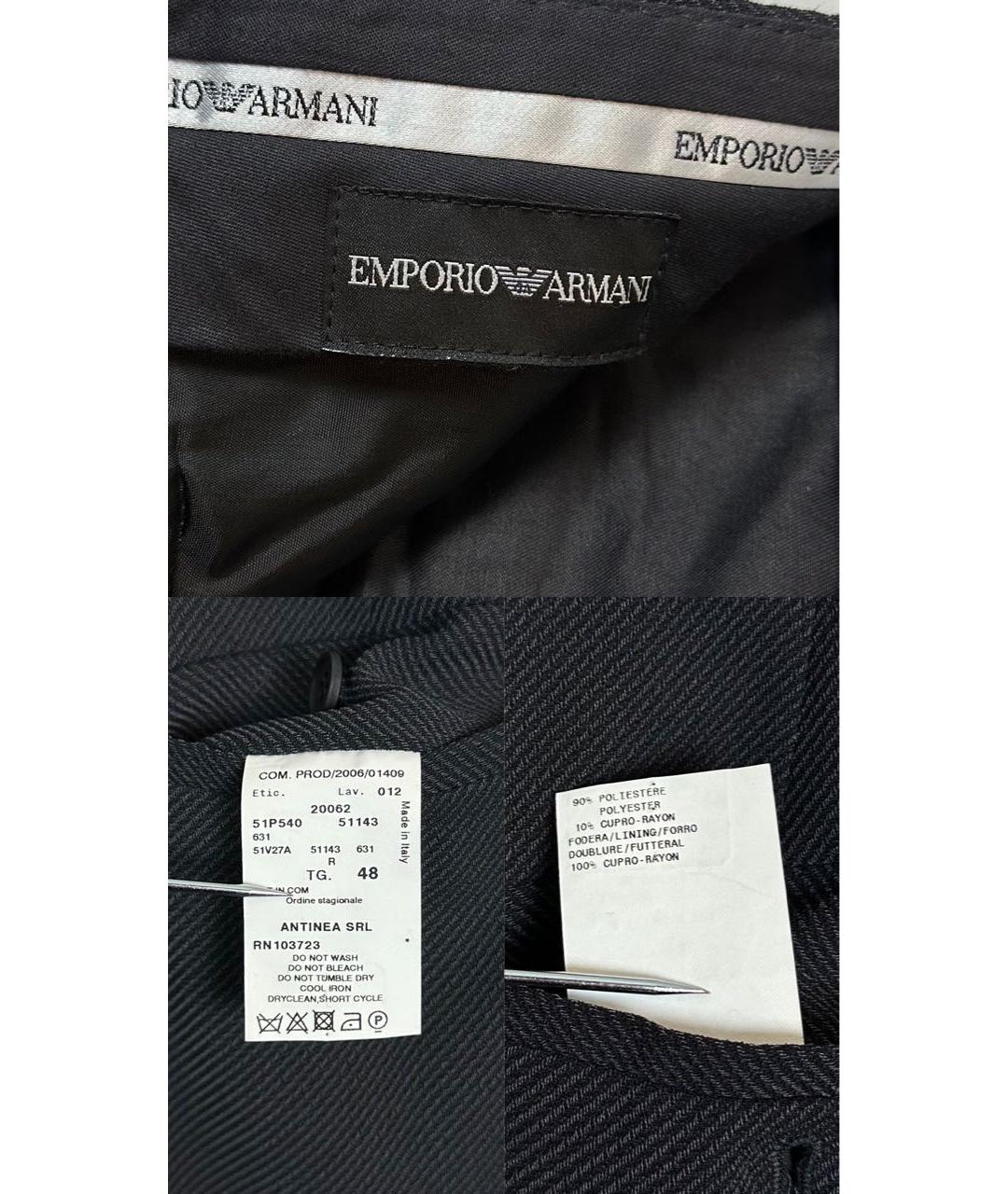 EMPORIO ARMANI Черные хлопковые классические брюки, фото 6