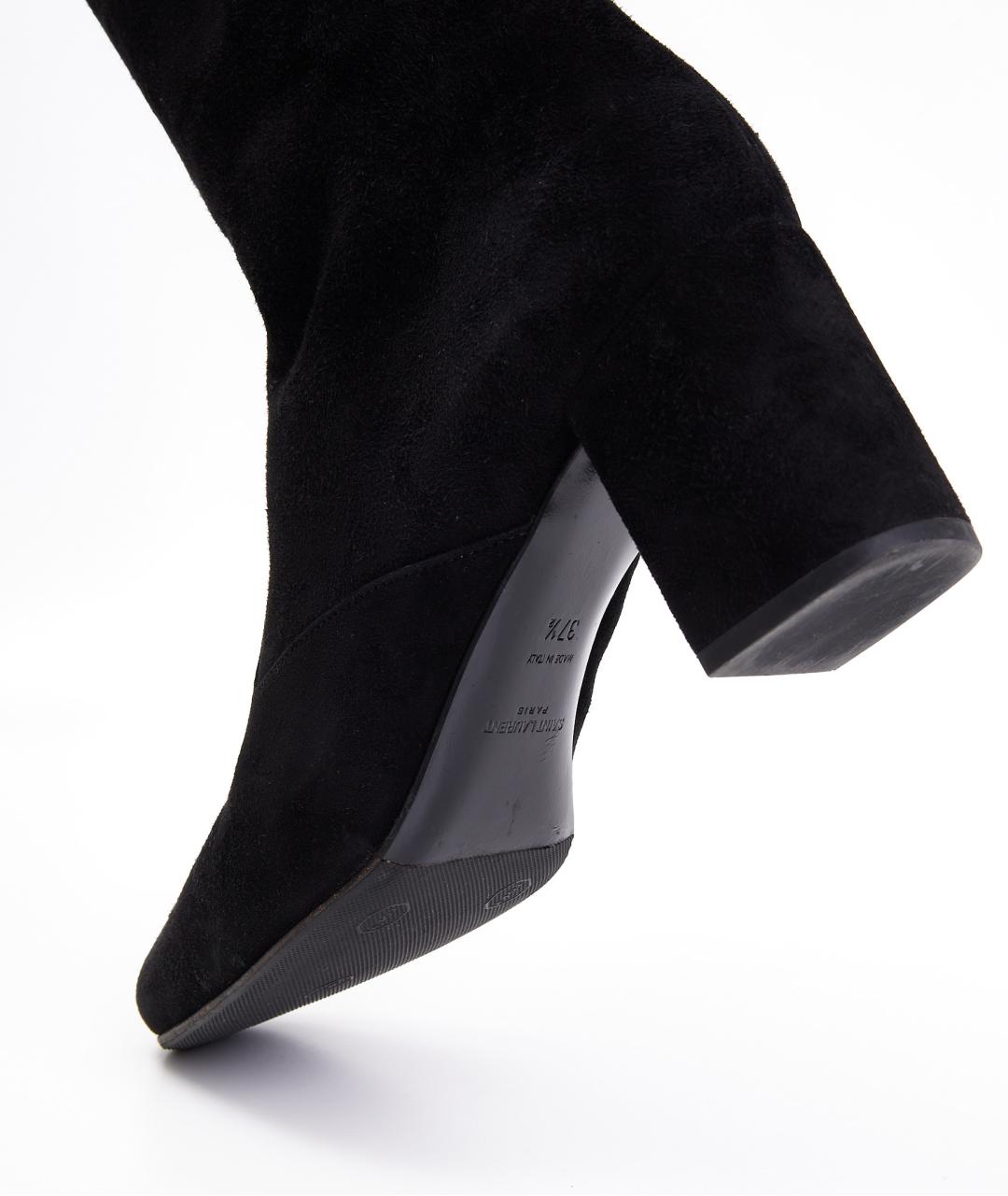 SAINT LAURENT Черные замшевые ботфорты, фото 4
