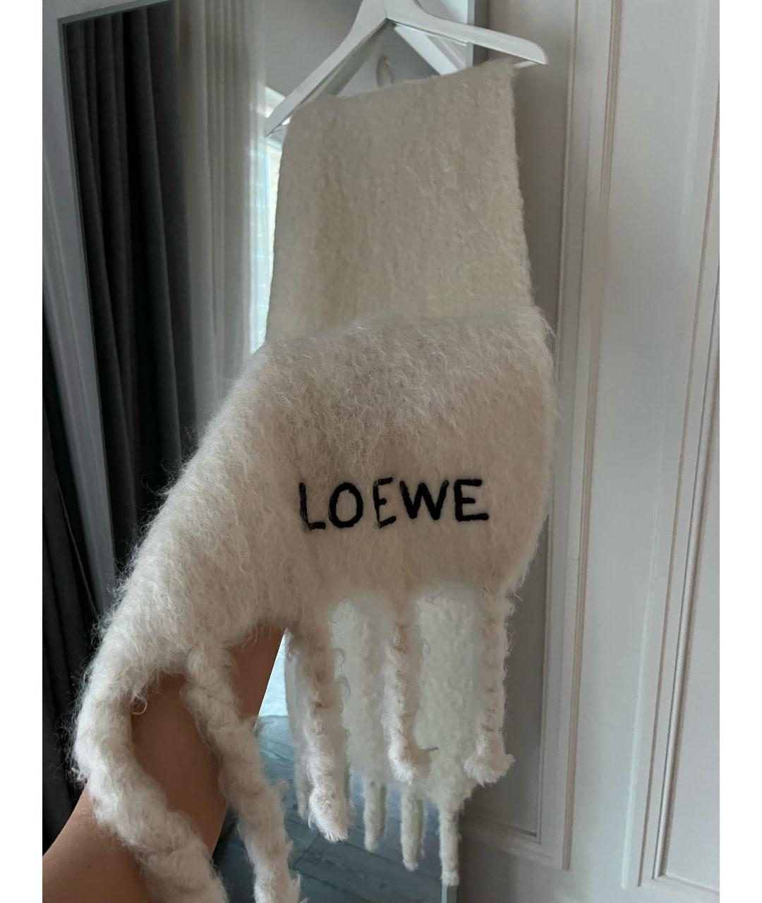 LOEWE Белый шерстяной шарф, фото 6