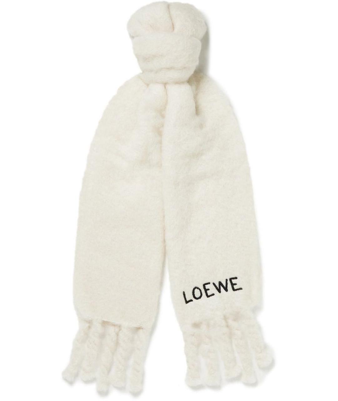 LOEWE Белый шерстяной шарф, фото 9