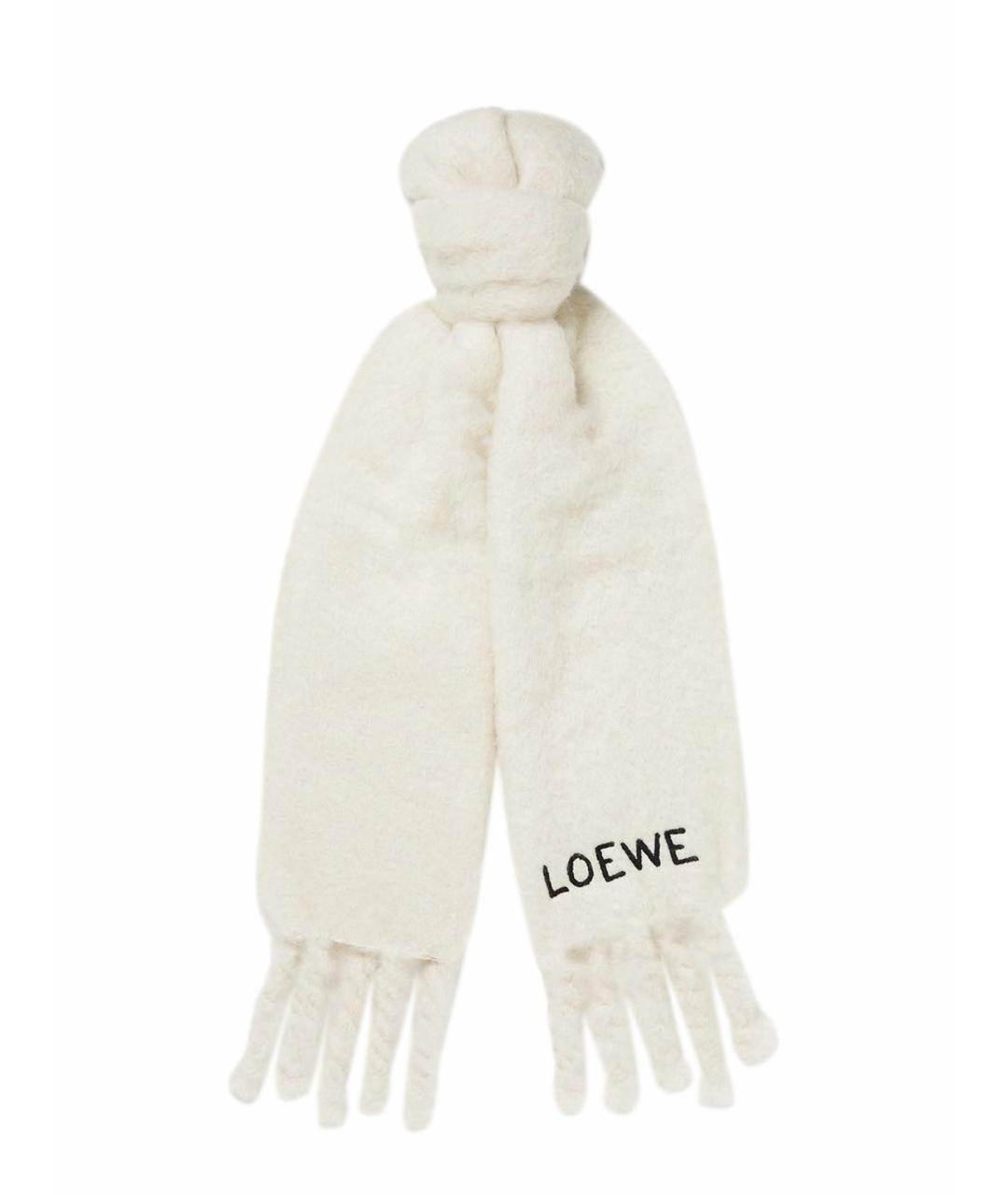 LOEWE Белый шерстяной шарф, фото 1