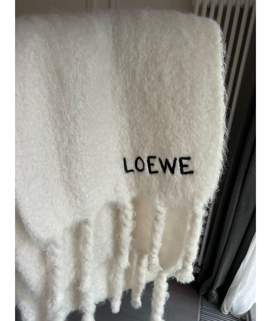 LOEWE Белый шерстяной шарф, фото 4