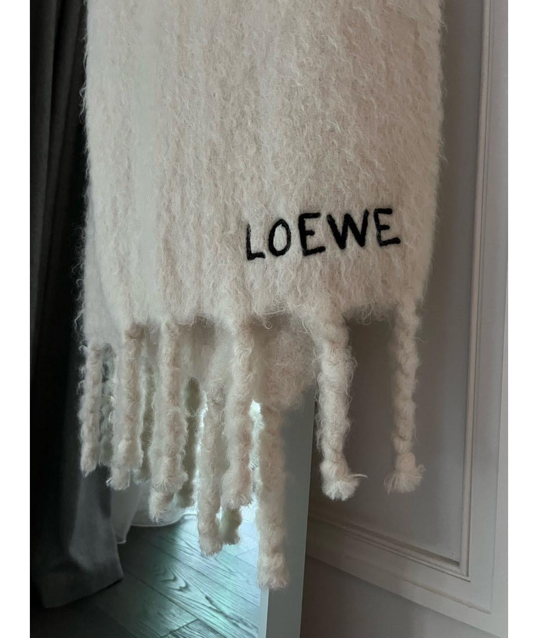 LOEWE Белый шерстяной шарф, фото 7