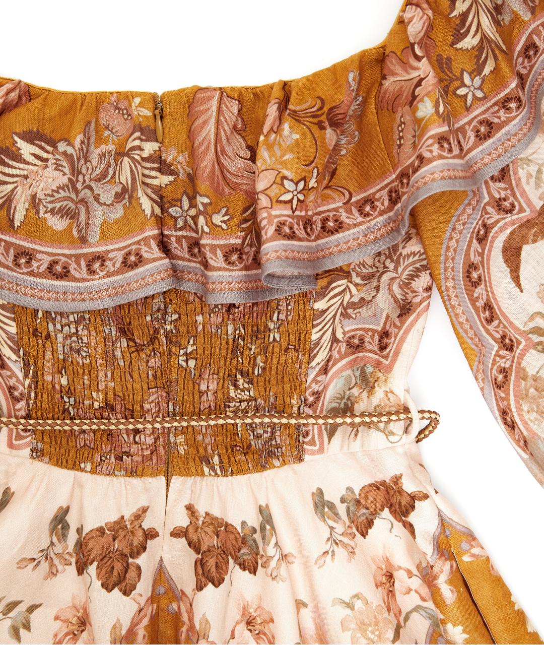 ZIMMERMANN Коричневое льняное повседневное платье, фото 7