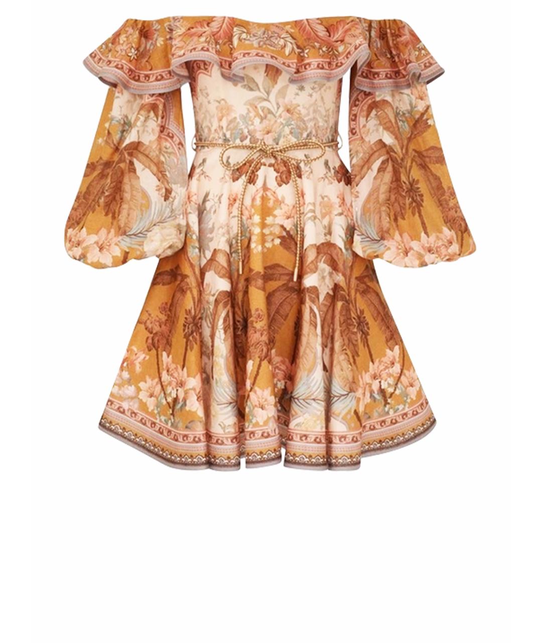 ZIMMERMANN Коричневое льняное повседневное платье, фото 1