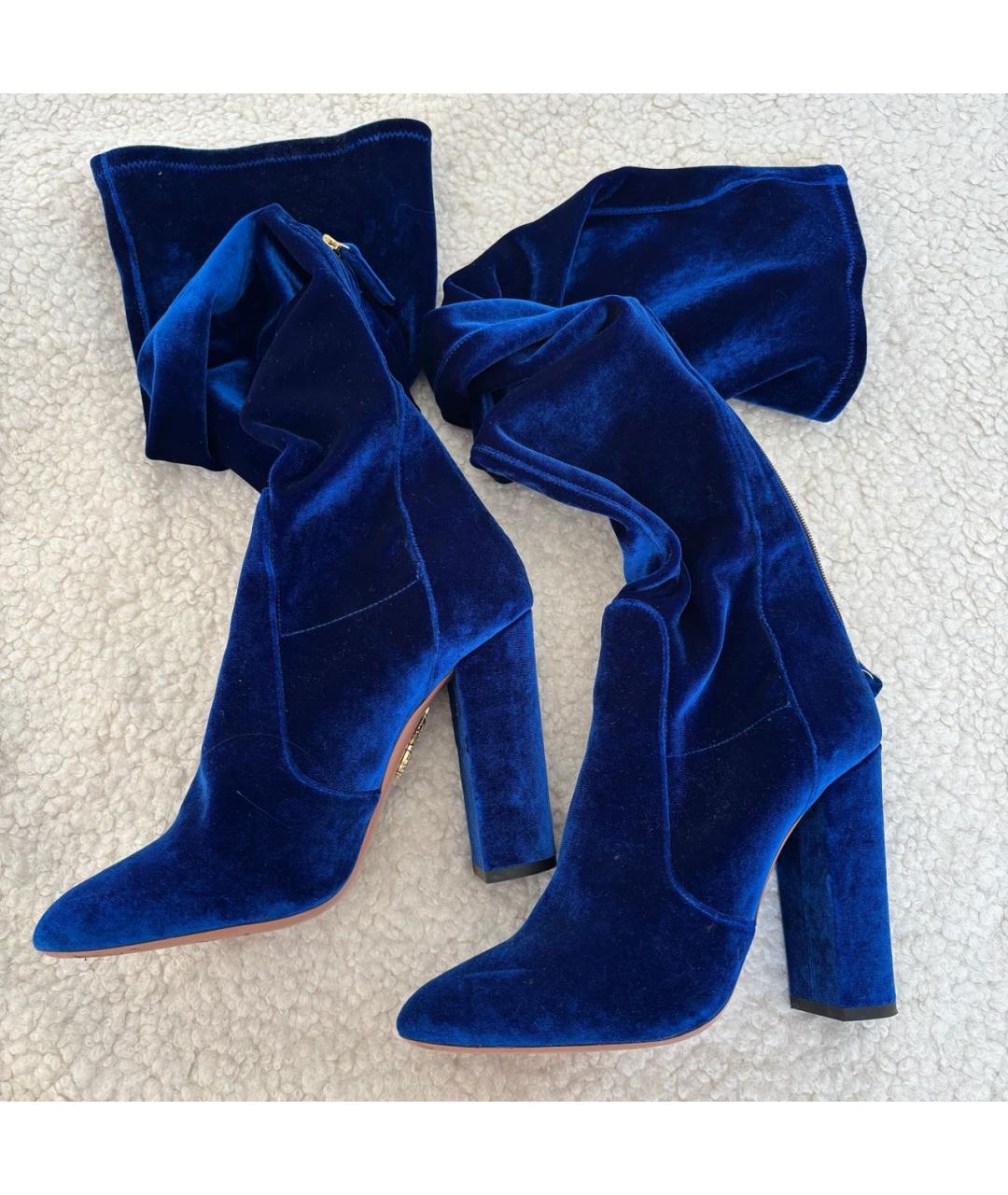 AQUAZZURA Синие бархатные ботфорты, фото 2