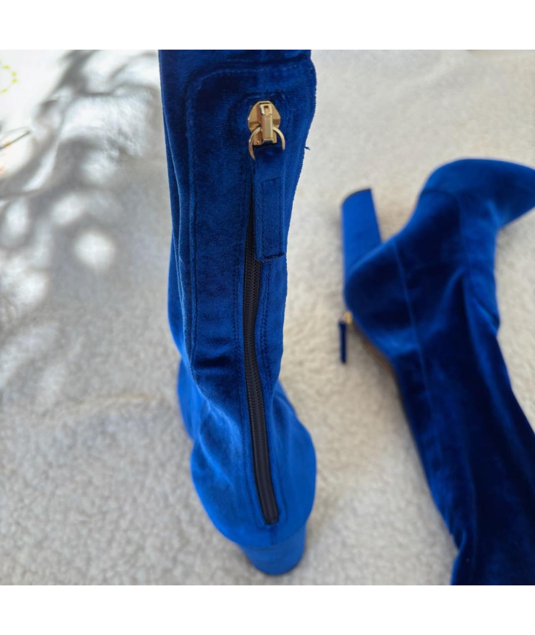 AQUAZZURA Синие бархатные ботфорты, фото 8