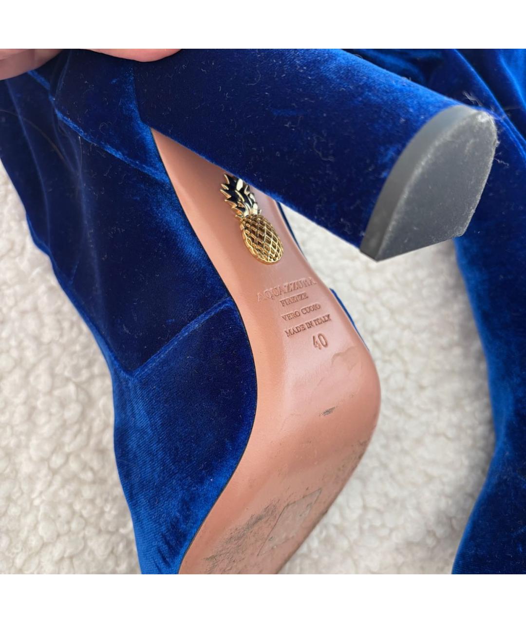 AQUAZZURA Синие бархатные ботфорты, фото 7
