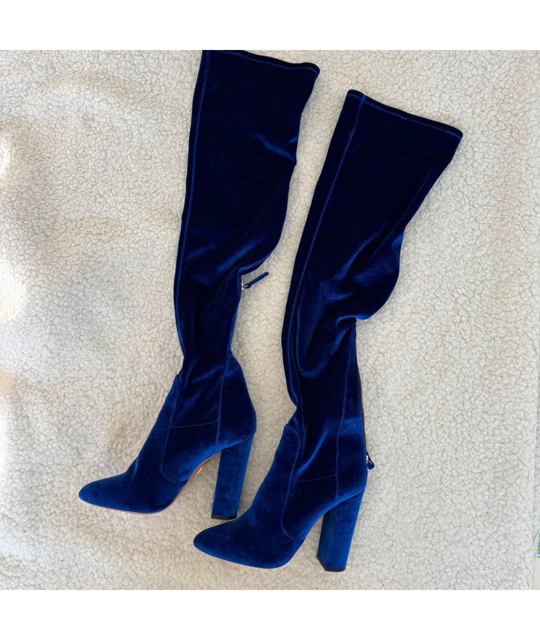 AQUAZZURA Синие бархатные ботфорты, фото 9