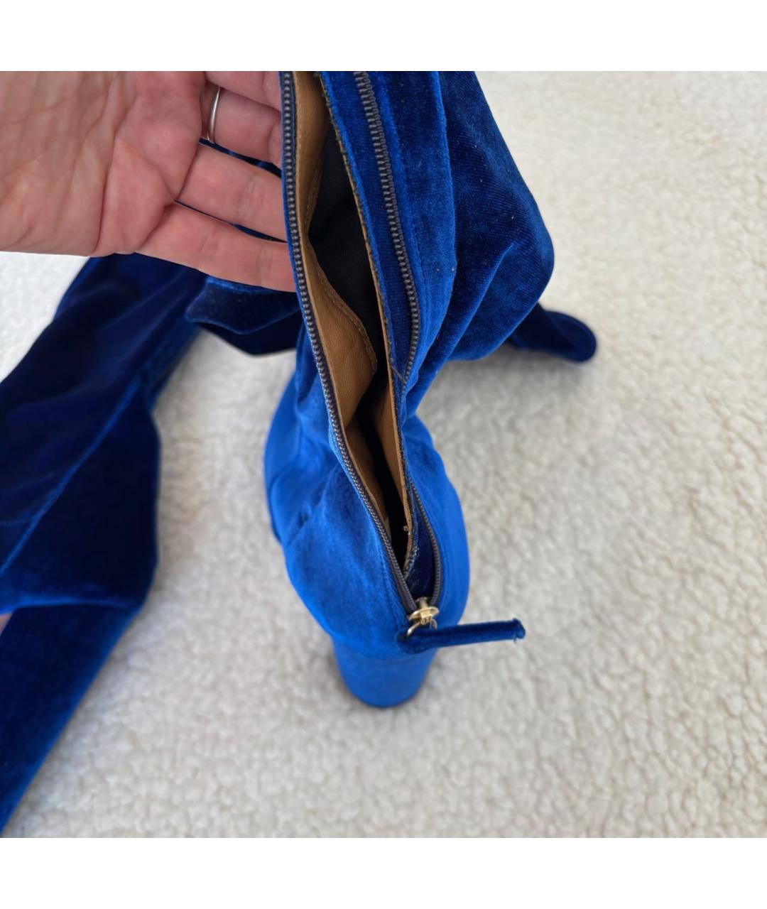 AQUAZZURA Синие бархатные ботфорты, фото 5