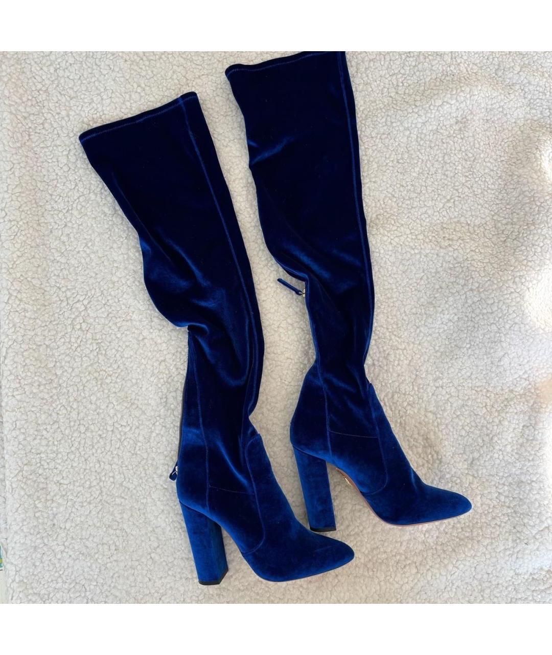 AQUAZZURA Синие бархатные ботфорты, фото 10
