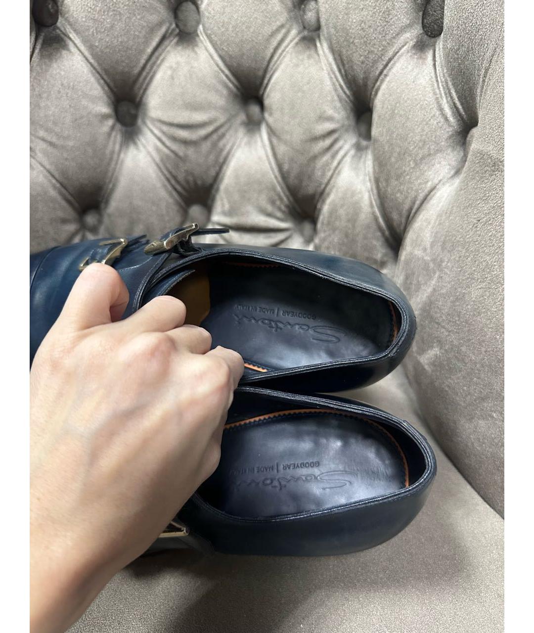 SANTONI Темно-синие кожаные лоферы, фото 3
