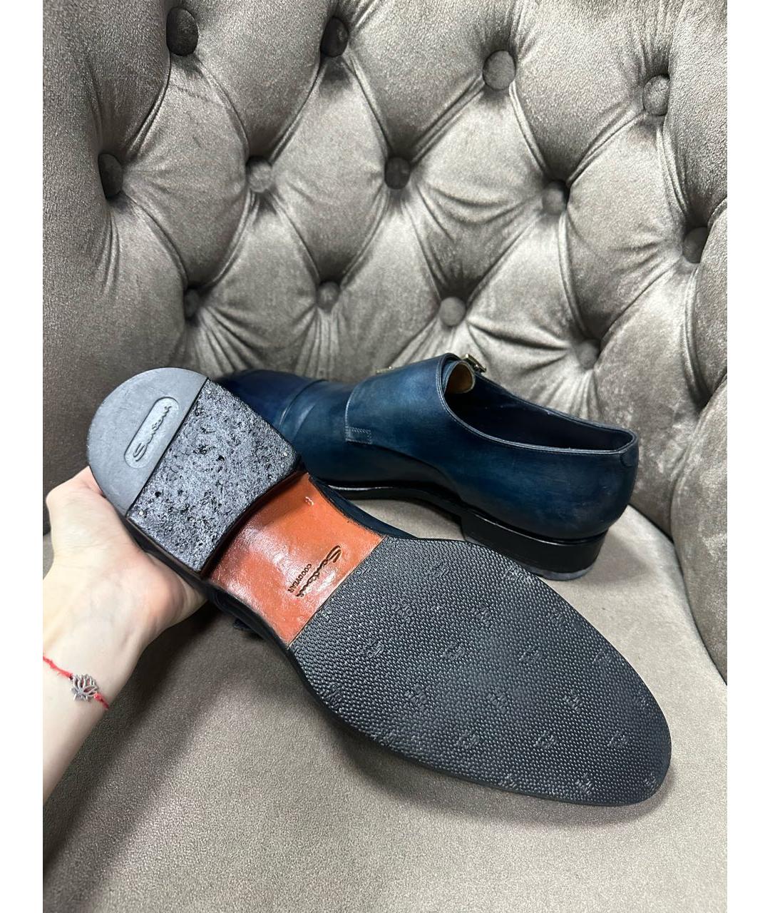 SANTONI Темно-синие кожаные лоферы, фото 5