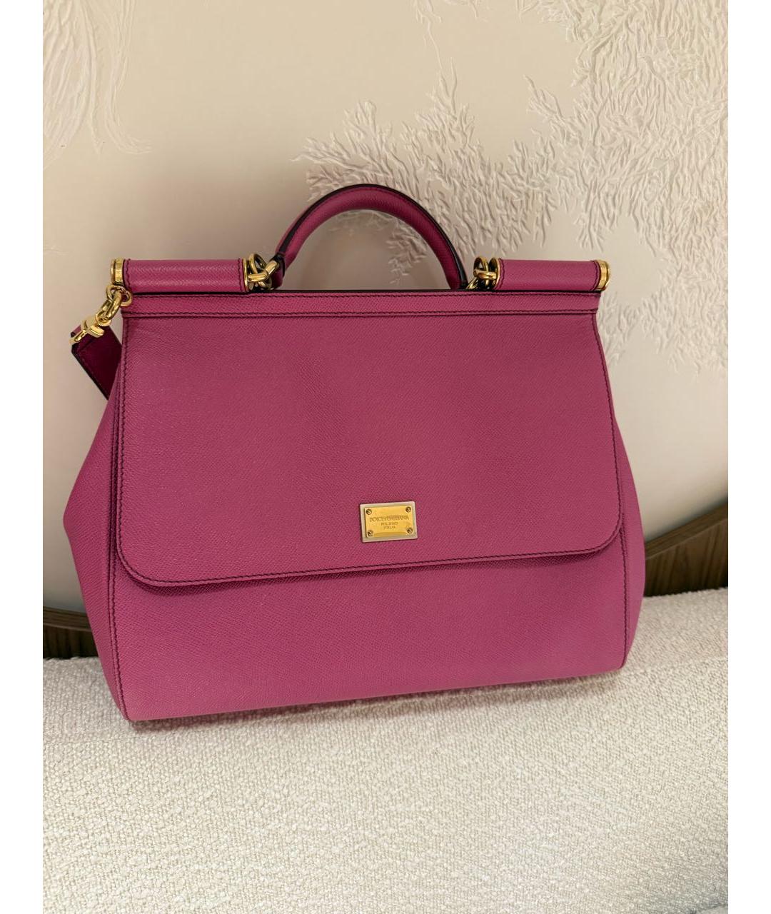 DOLCE&GABBANA Фуксия кожаная сумка с короткими ручками, фото 5