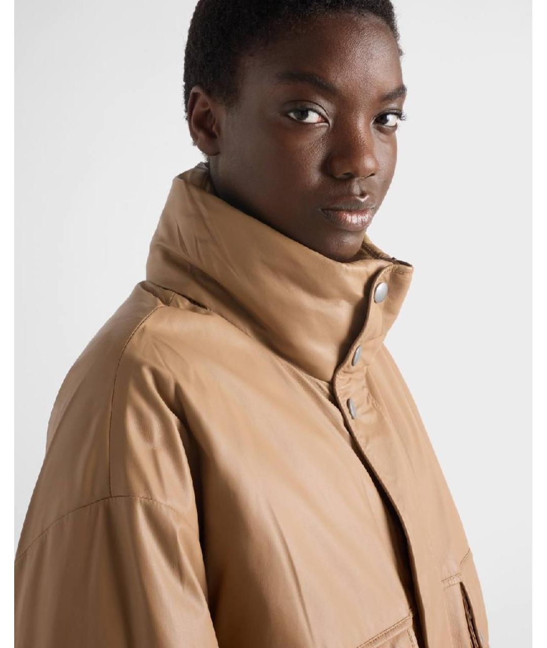 PRADA Бежевая кожаная куртка, фото 4