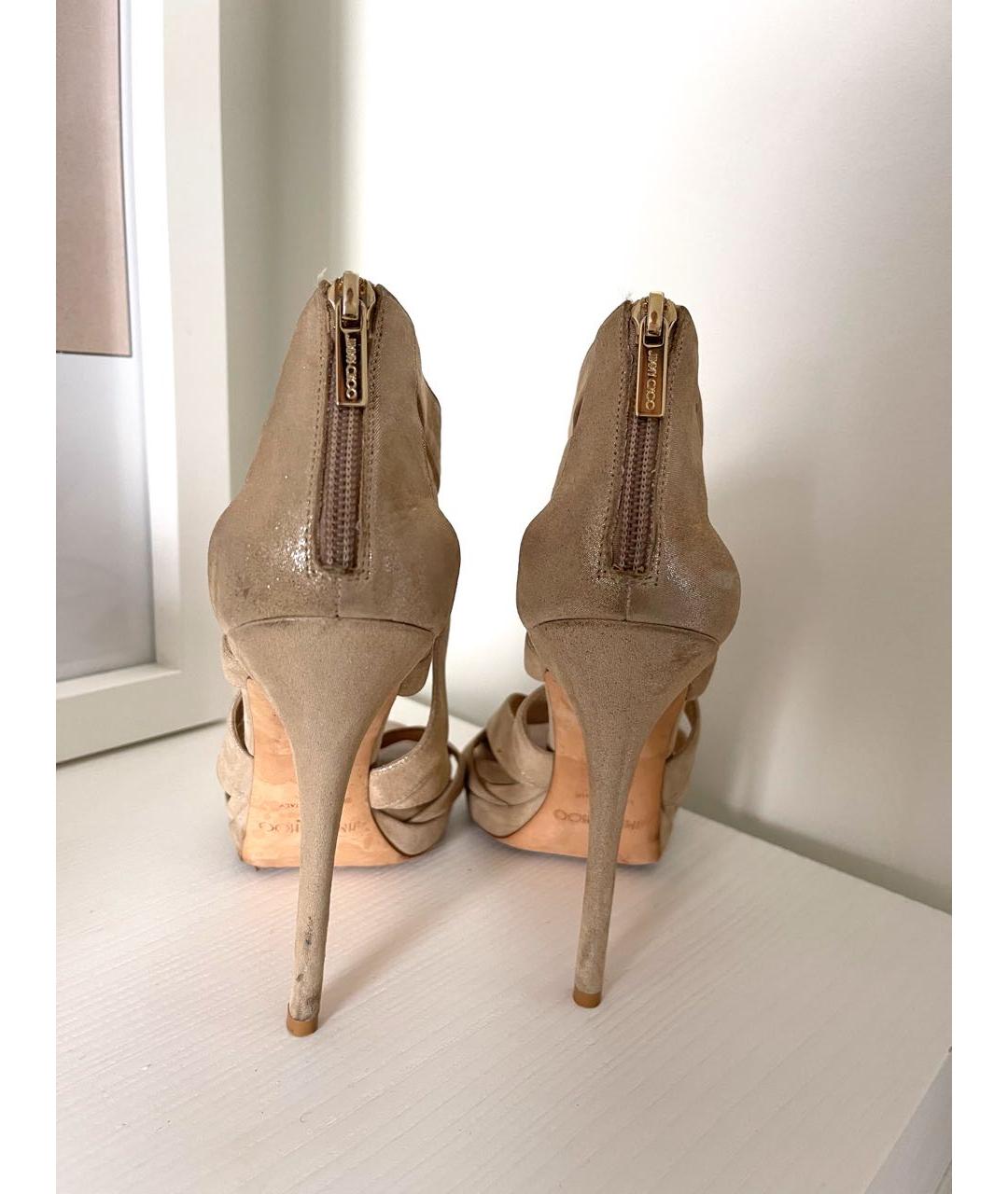 JIMMY CHOO Золотые кожаные босоножки, фото 3