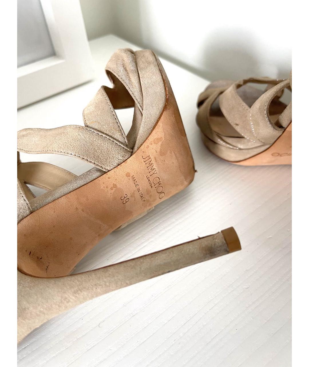JIMMY CHOO Золотые кожаные босоножки, фото 4