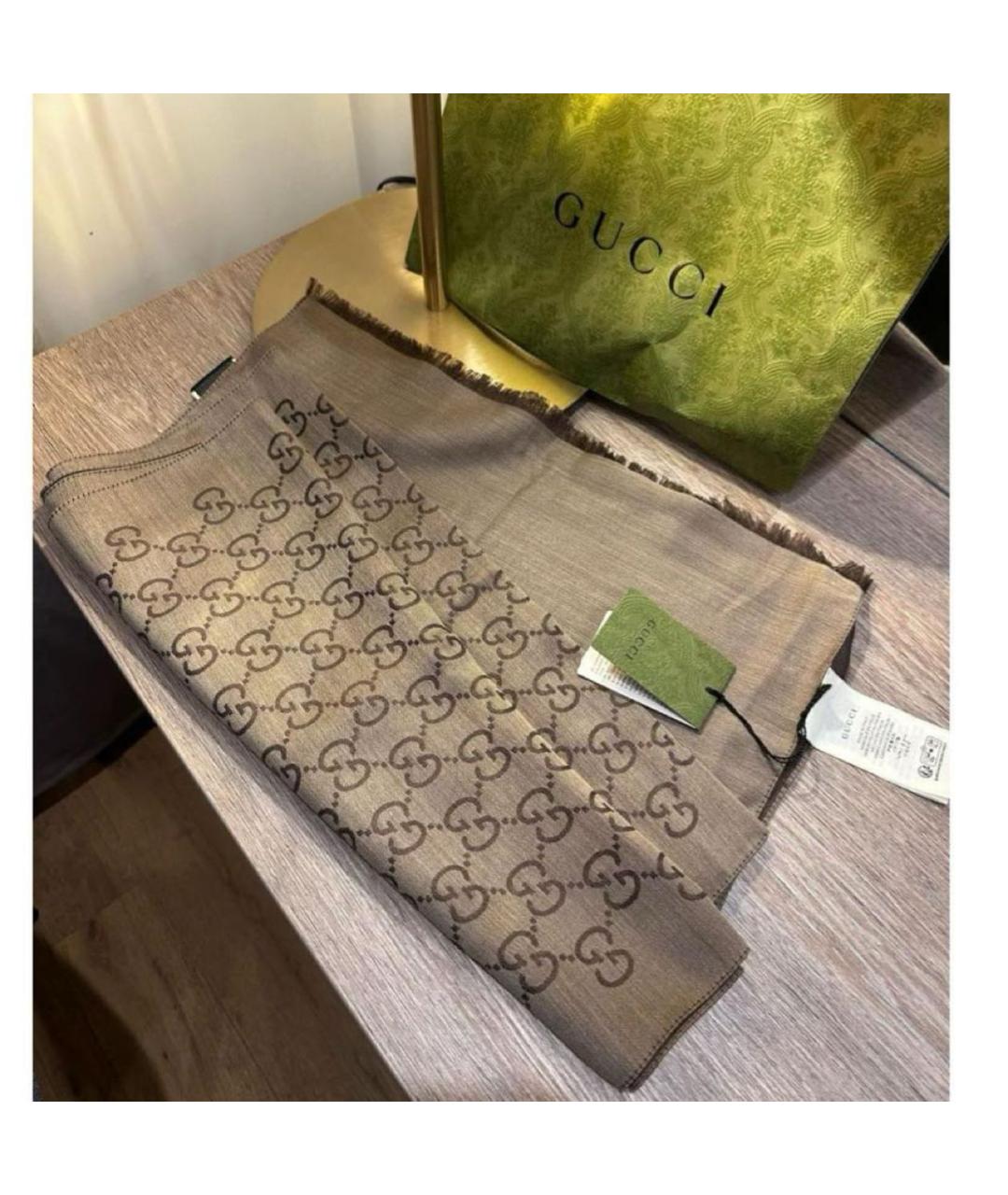 GUCCI Коричневый шерстяной платок, фото 3