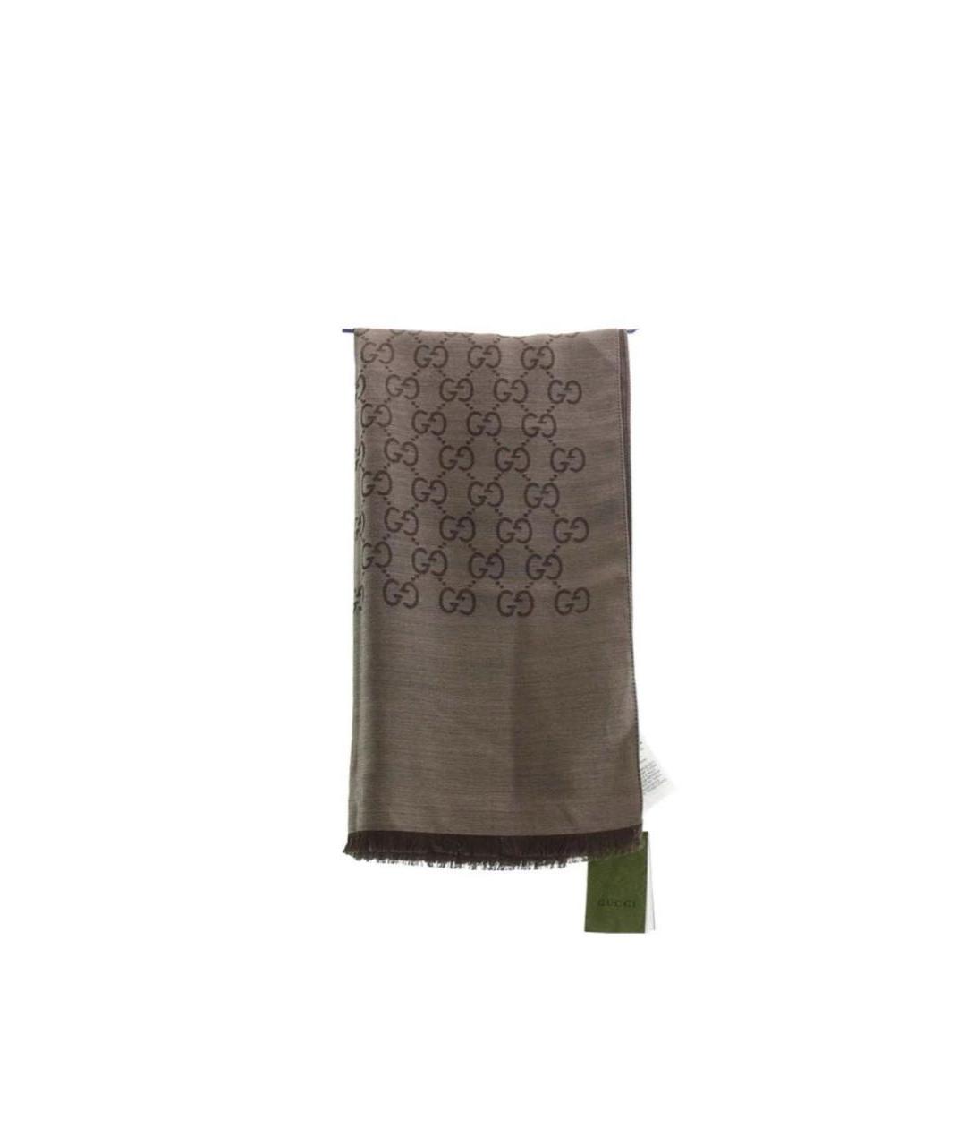 GUCCI Коричневый шерстяной платок, фото 8